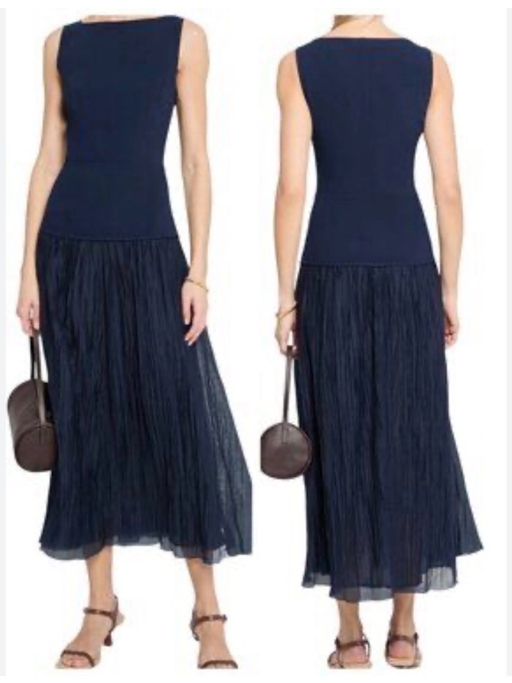 Reformation Navy Sleeveless Pleated Maxi Dress